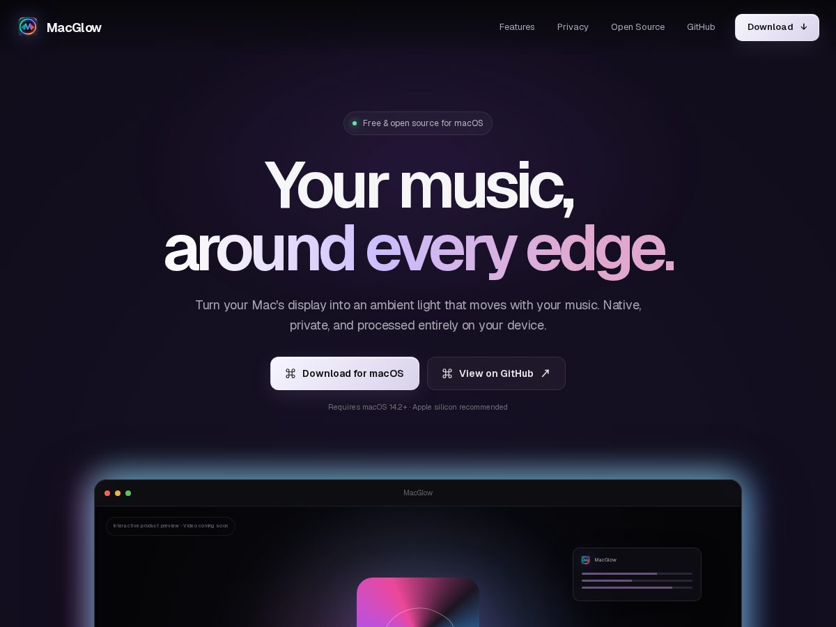 Landing-page snapshot of macglow.net