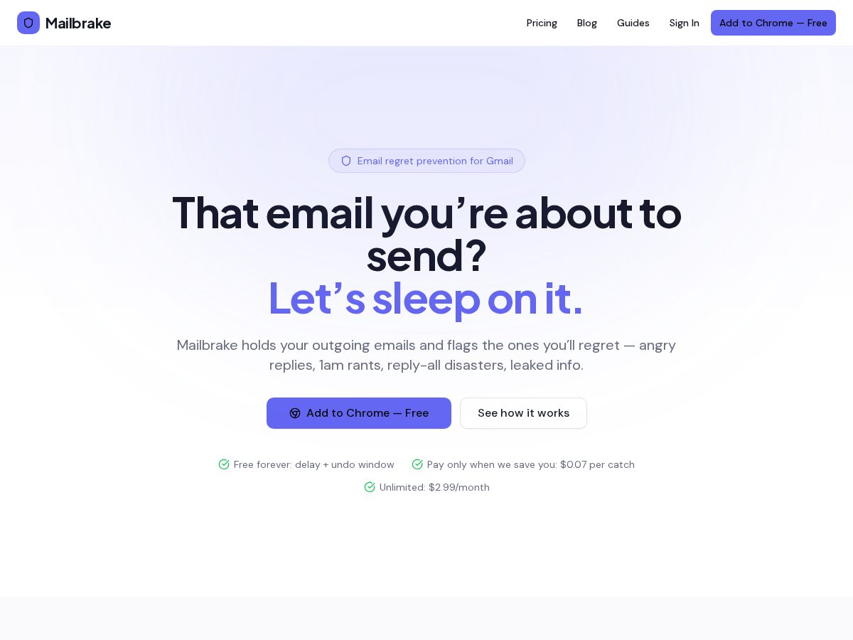 Landing-page snapshot of mailbrake.com
