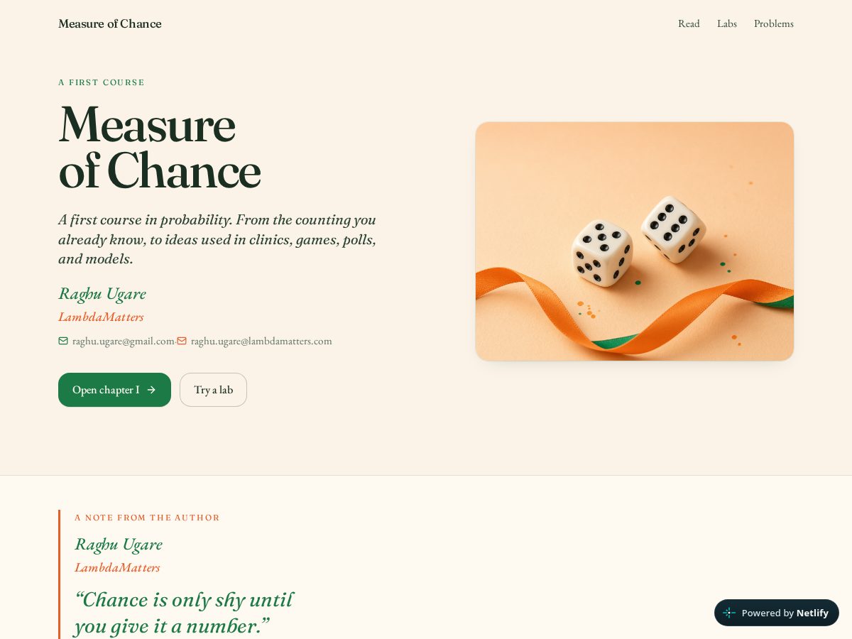Landing-page snapshot of measureofchance.com