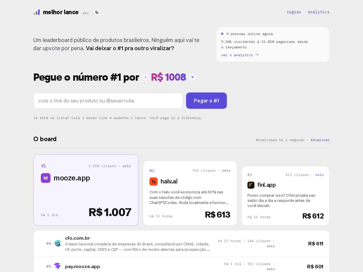 Landing-page snapshot of melhorlance.dev