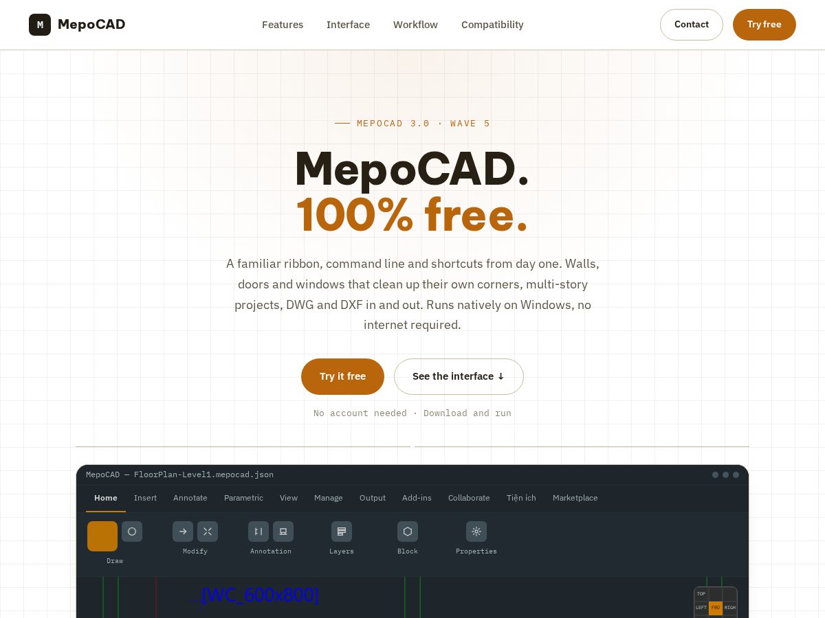 Landing-page snapshot of mepocad.com