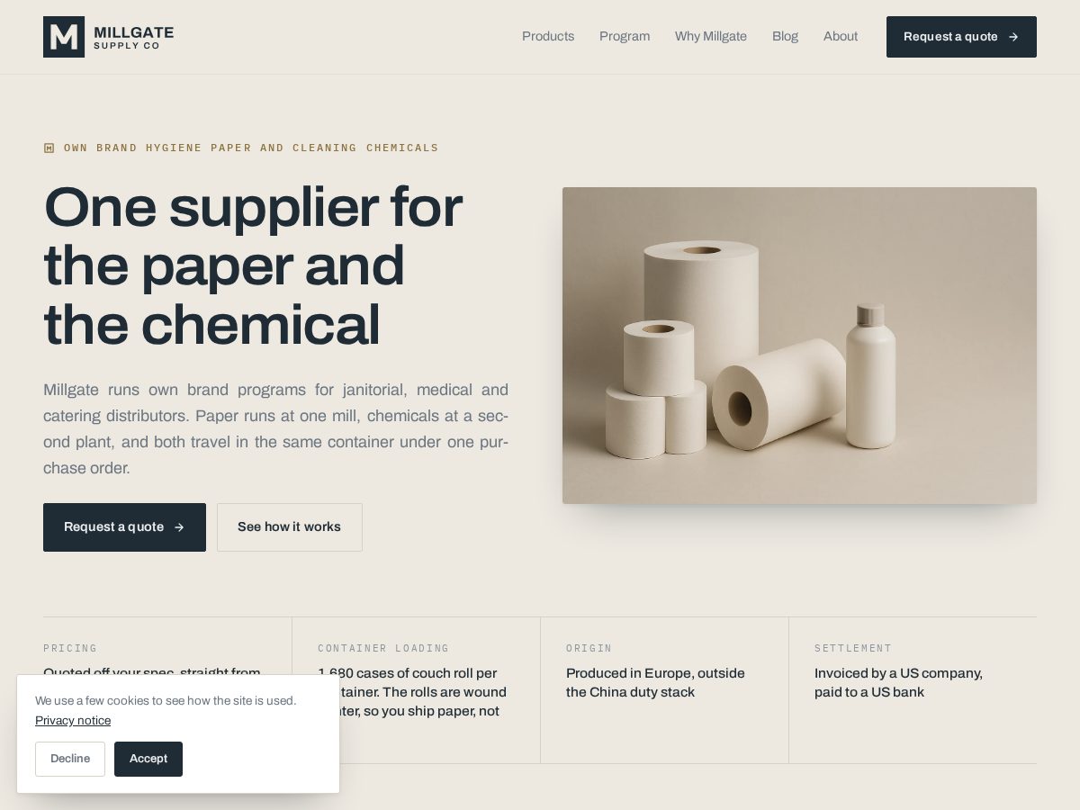 Landing-page snapshot of millgatesupplies.com