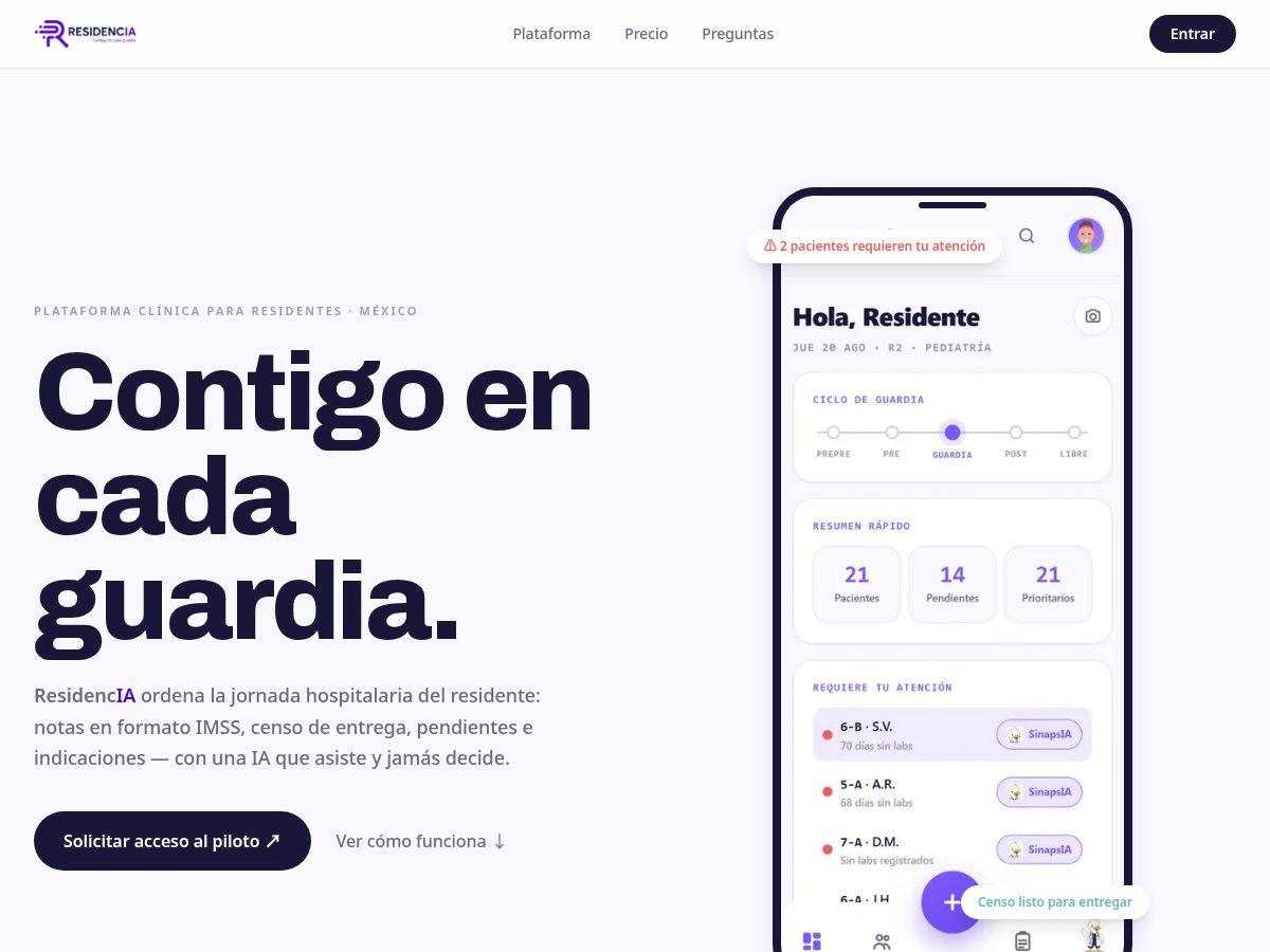 Landing-page snapshot of miresidencia.app