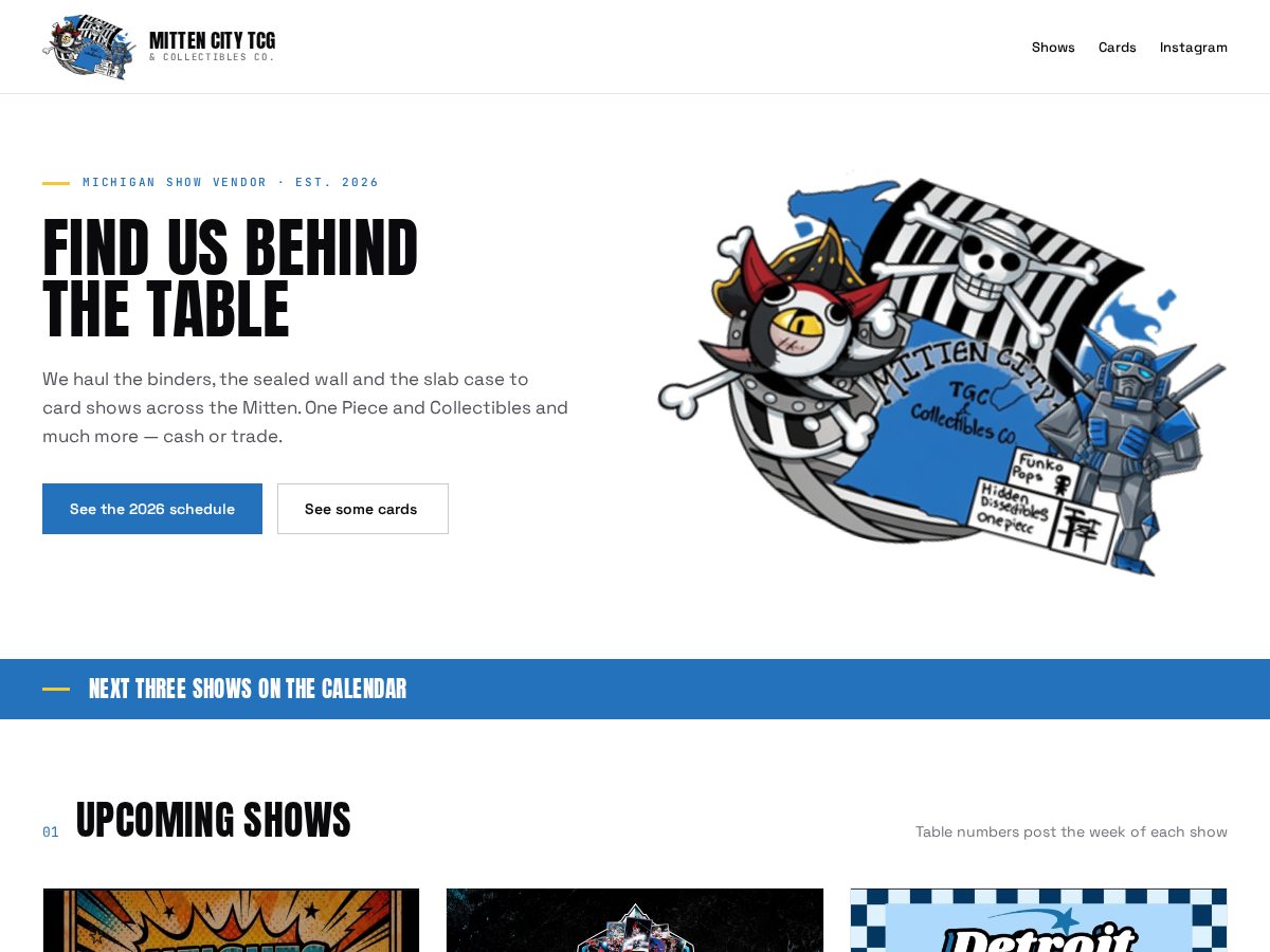 Landing-page snapshot of mittencitytcg.com