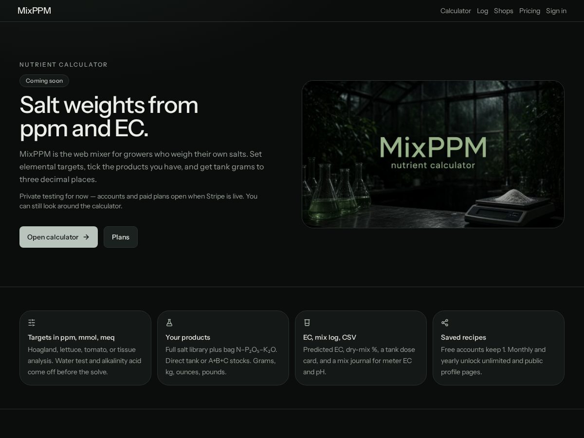 Landing-page snapshot of mixppm.com