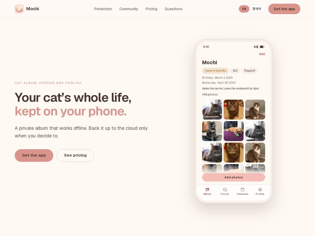 Landing-page snapshot of mochi.camera
