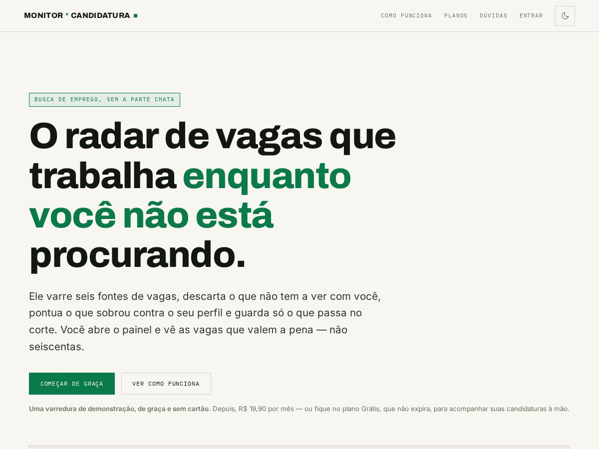 Landing-page snapshot of monitordecandidatura.com