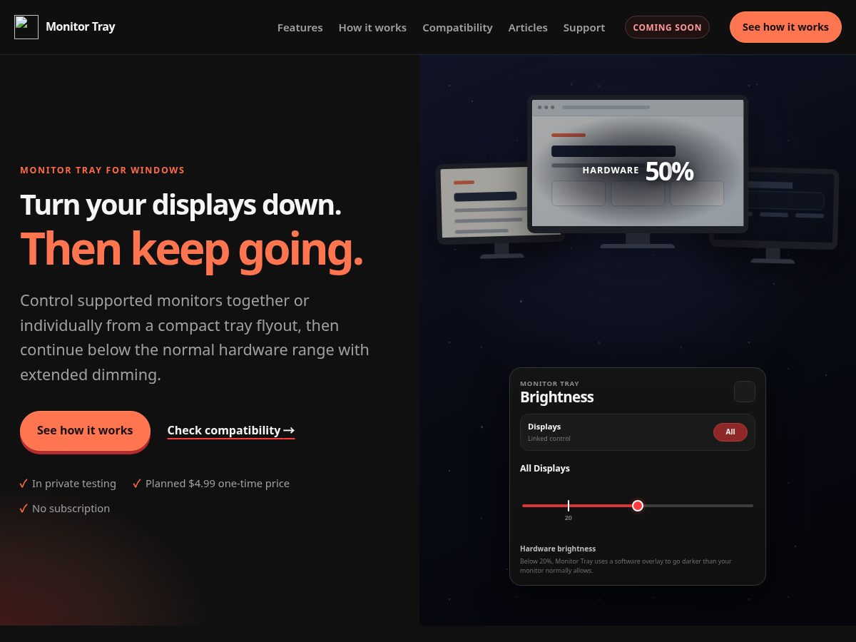 Landing-page snapshot of monitortray.com