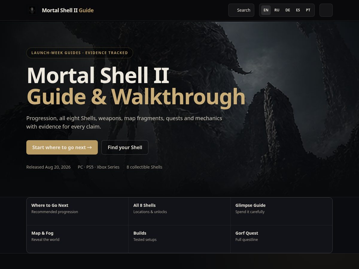 Landing-page snapshot of mortalshell2guide.site