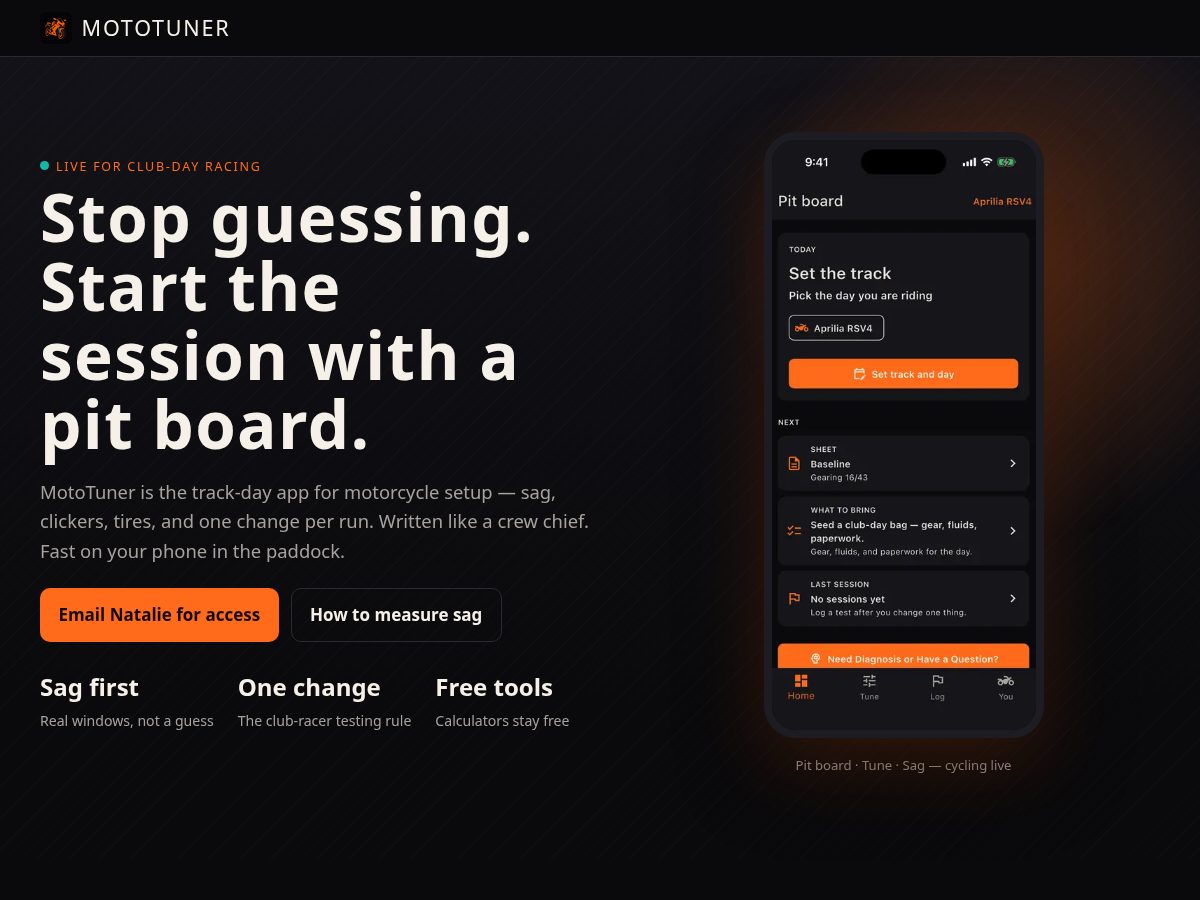 Landing-page snapshot of mototuner.com