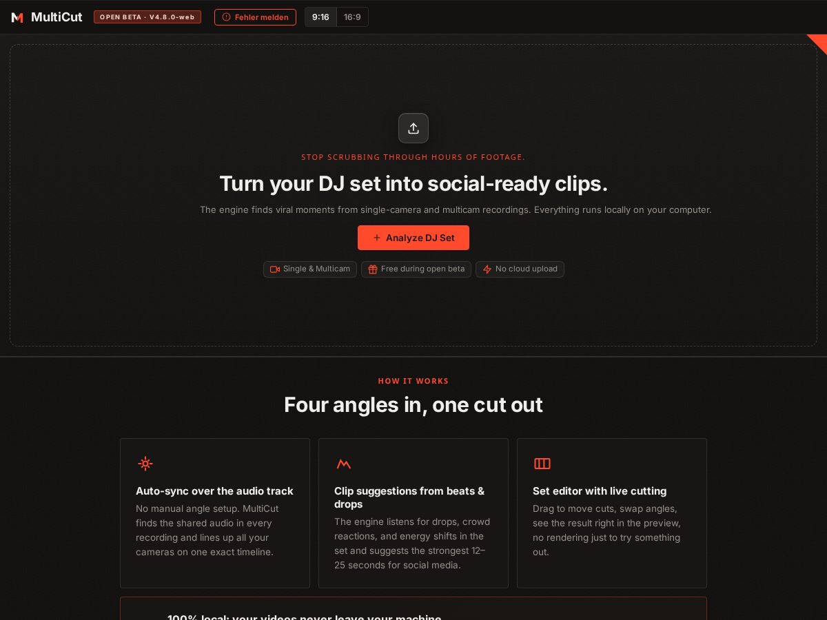Landing-page snapshot of multicut.app