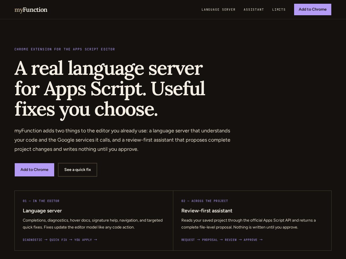 Landing-page snapshot of myfunction.dev
