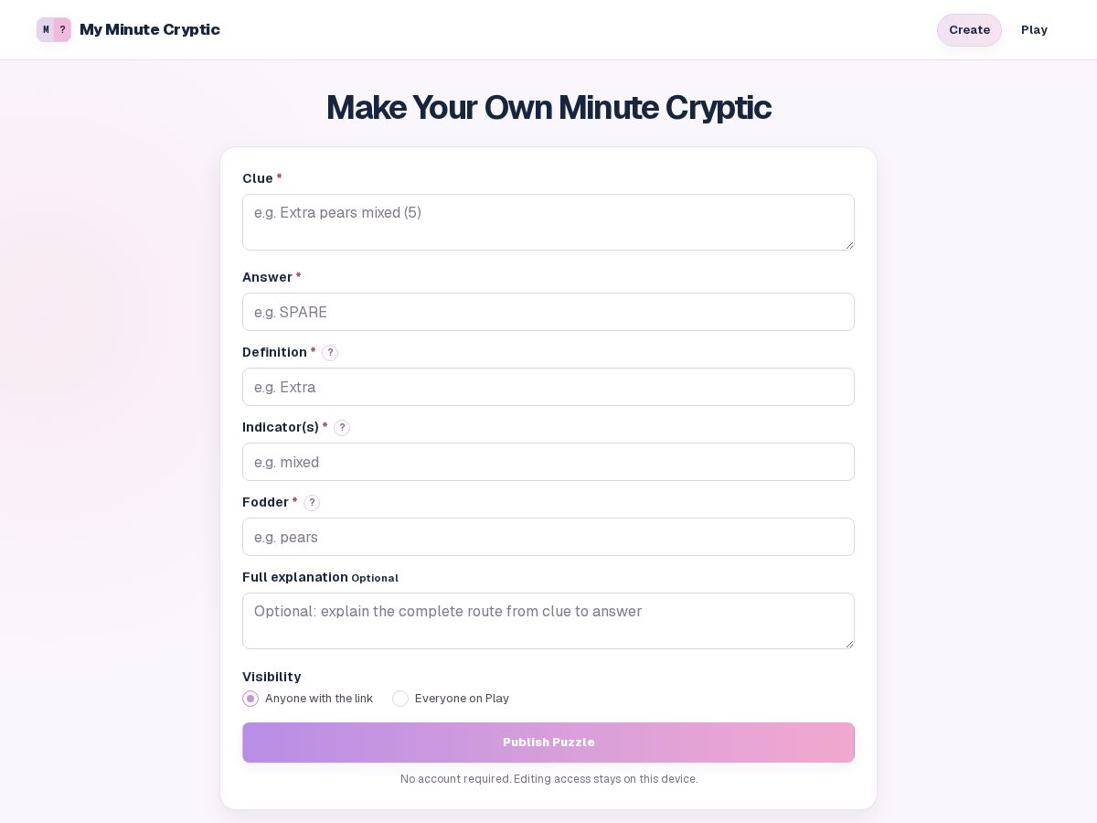 Landing-page snapshot of myminutecryptic.com