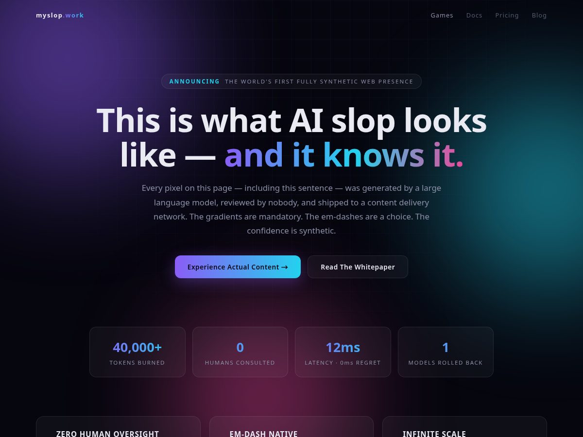 Landing-page snapshot of myslop.work
