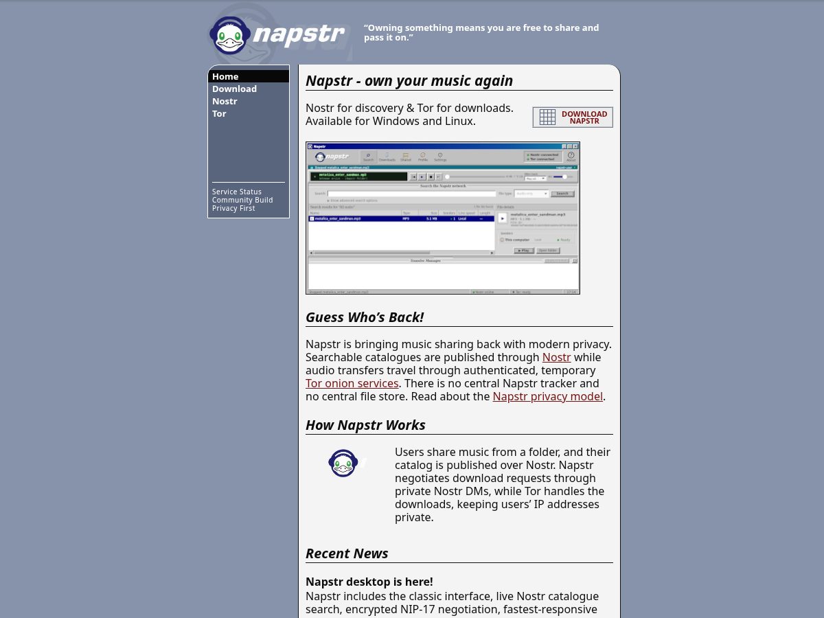 Landing-page snapshot of napstr.net