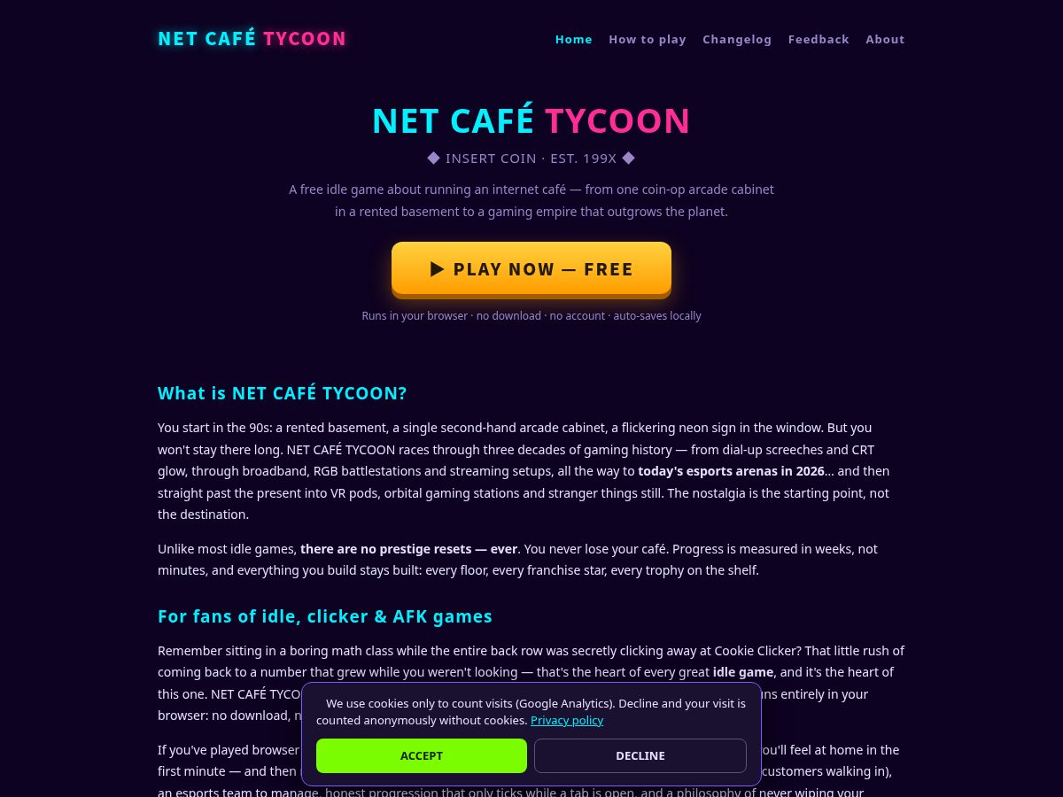 Landing-page snapshot of netcafetycoon.com