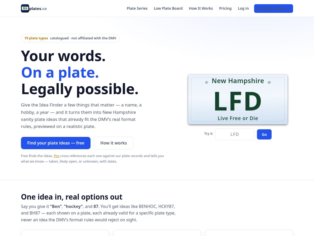 Landing-page snapshot of nhplates.com