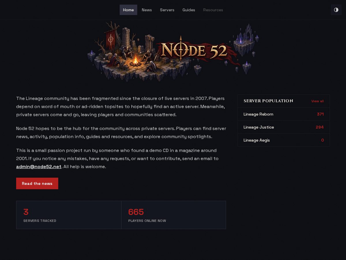 Landing-page snapshot of node52.net