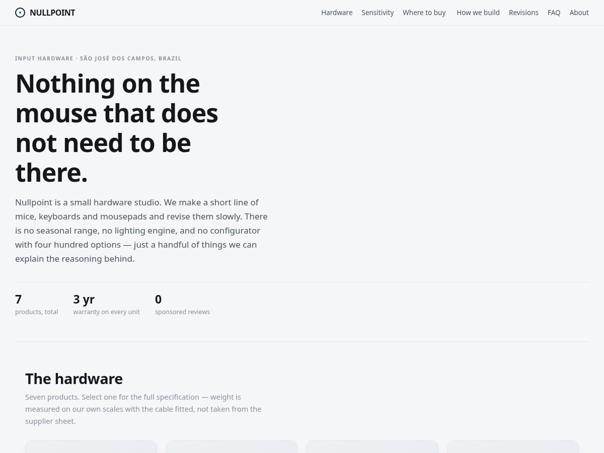 Landing-page snapshot of nullpointgear.com
