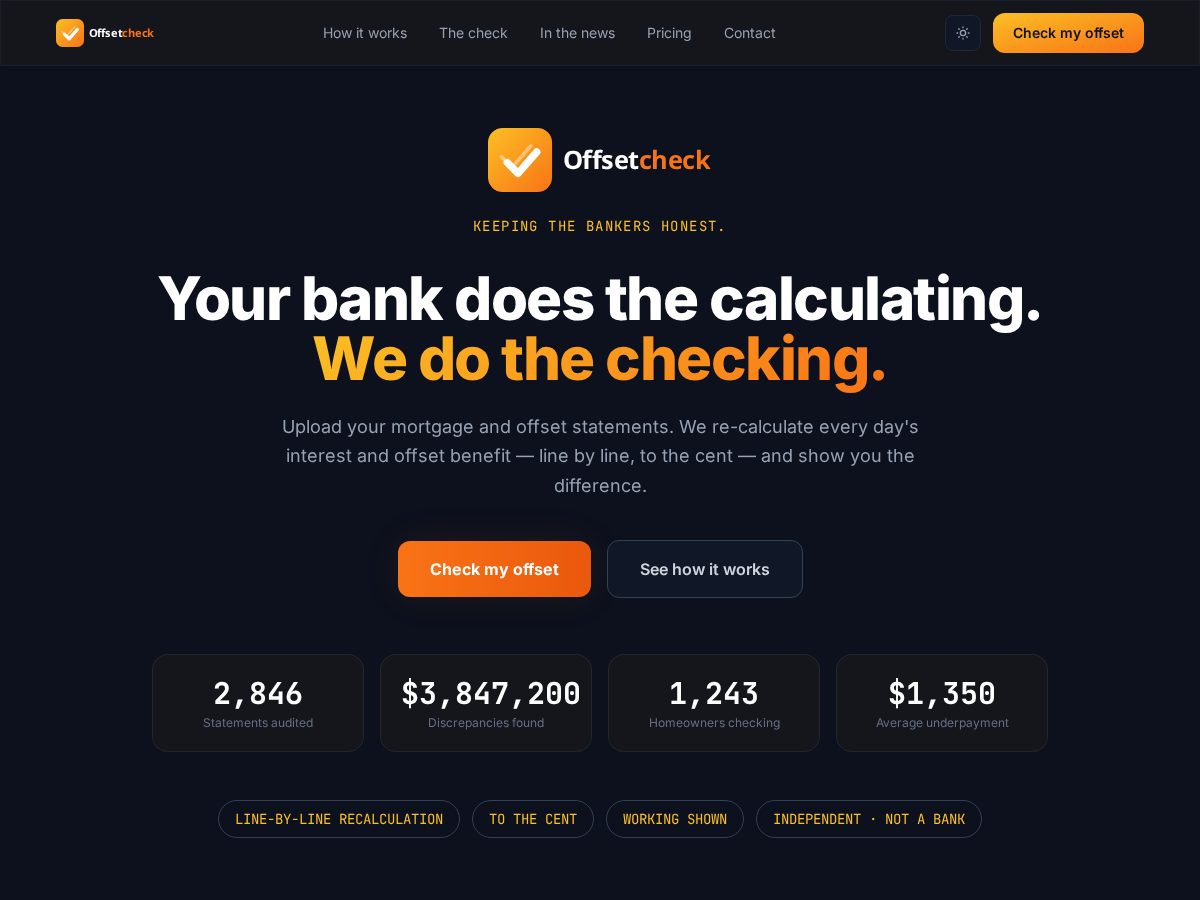Landing-page snapshot of offsetcheck.com