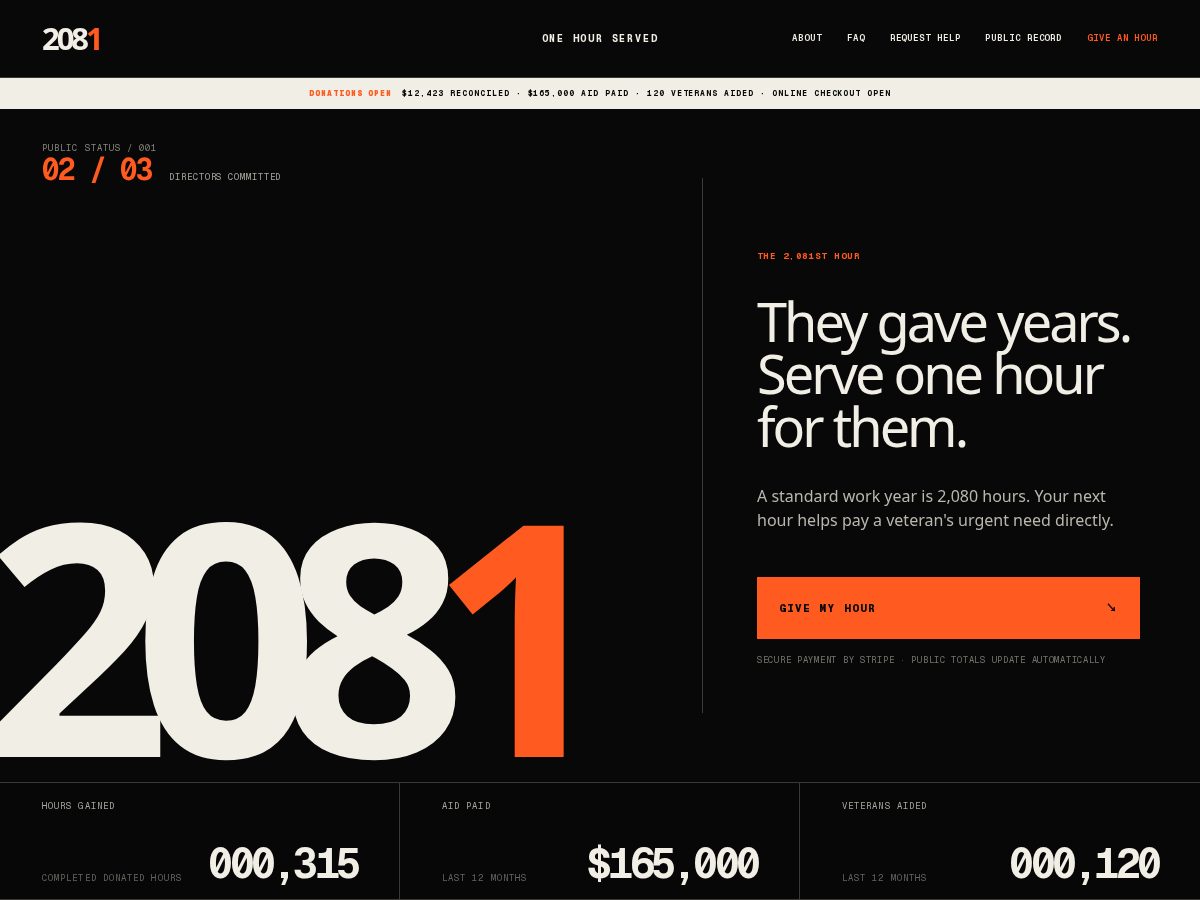Landing-page snapshot of onehourserved.org