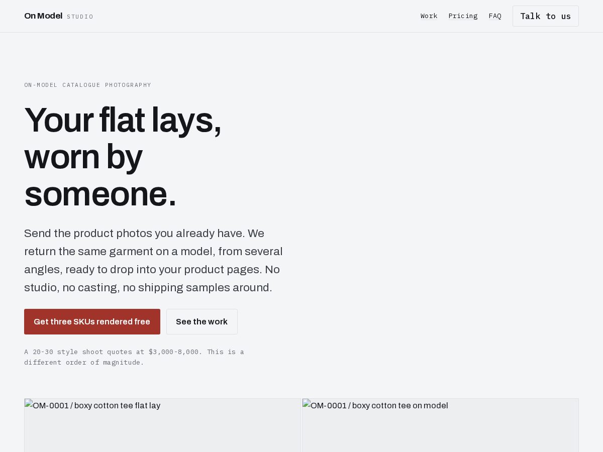 Landing-page snapshot of onmodel.studio