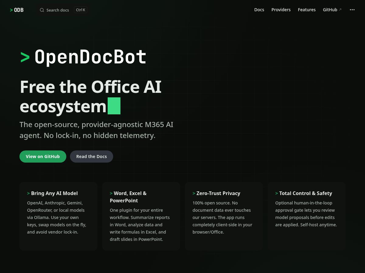 Landing-page snapshot of opendocbot.com