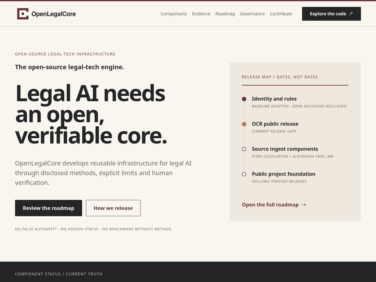 Landing-page snapshot of openlegalcore.org