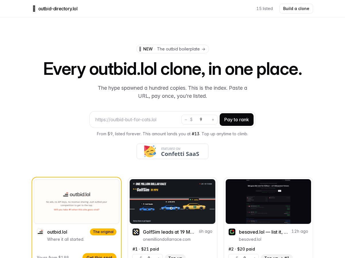 Landing-page snapshot of outbid-directory.lol