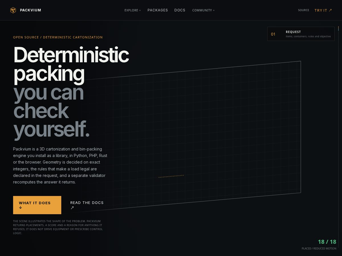 Landing-page snapshot of packvium.com