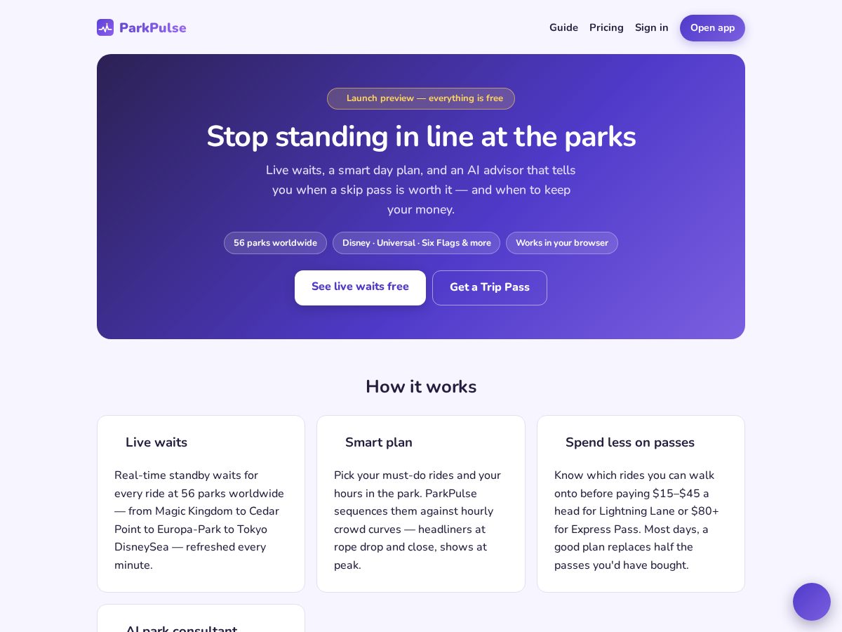 Landing-page snapshot of parkpulse.fun