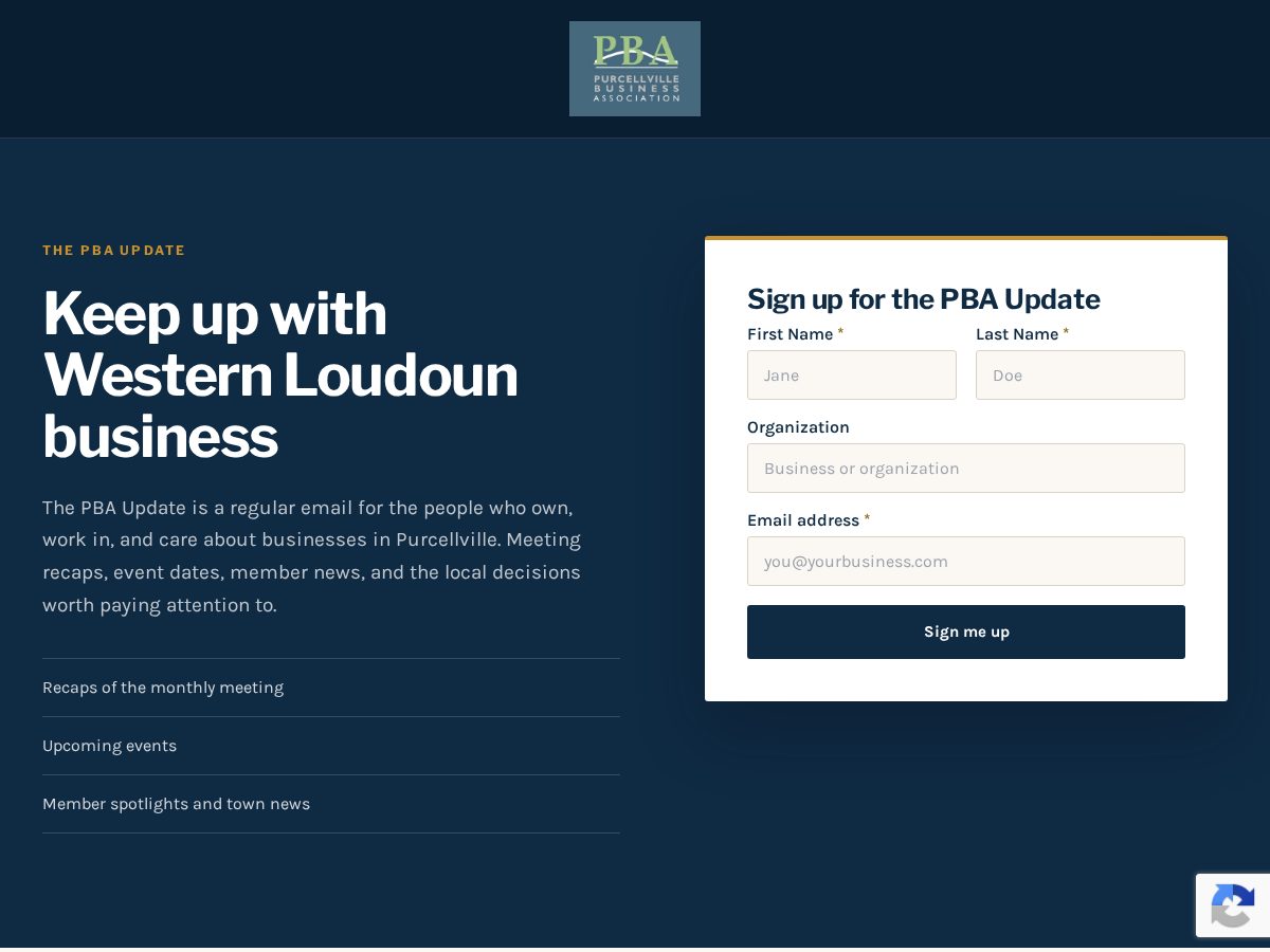 Landing-page snapshot of pbanewsletter.org