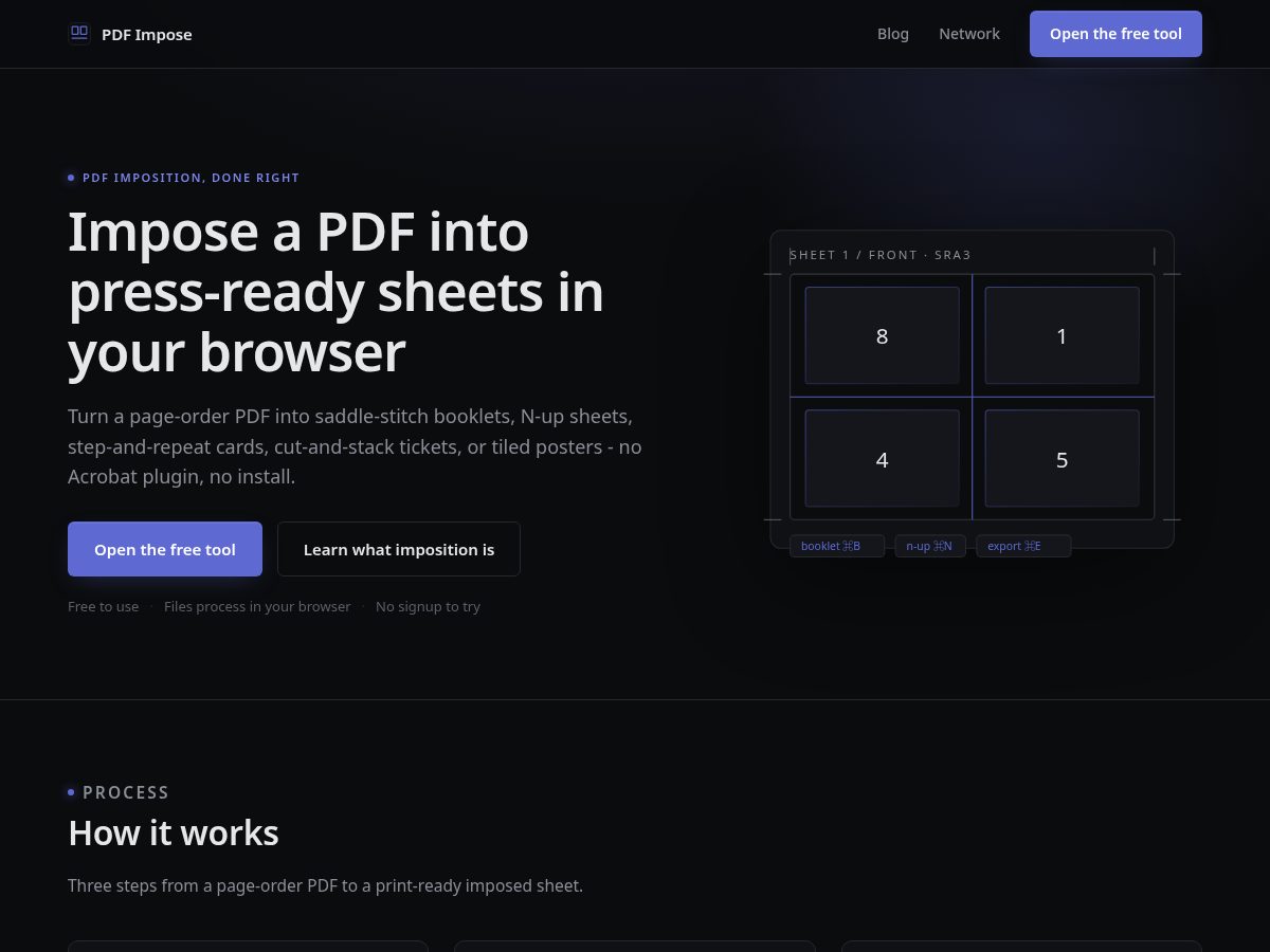 Landing-page snapshot of pdfimpose.com