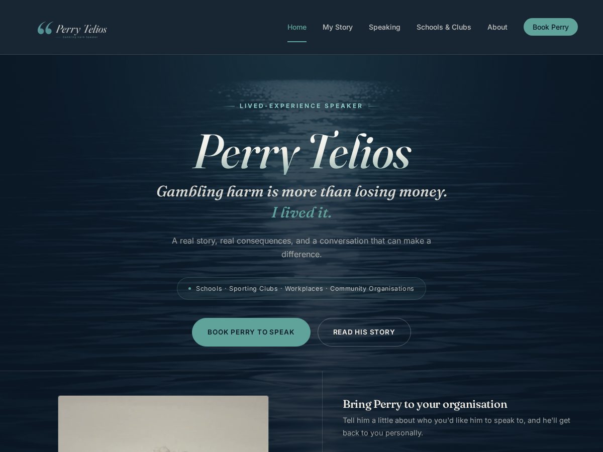 Landing-page snapshot of perrytelios.com