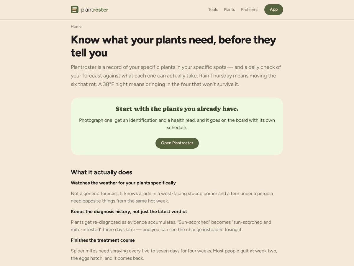 Landing-page snapshot of plantroster.com