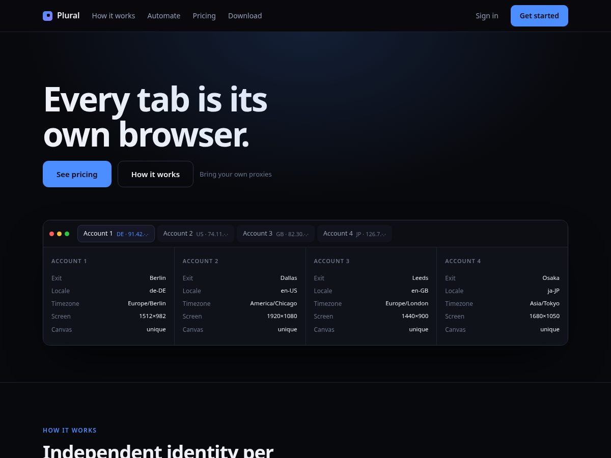 Landing-page snapshot of pluralbrowser.com
