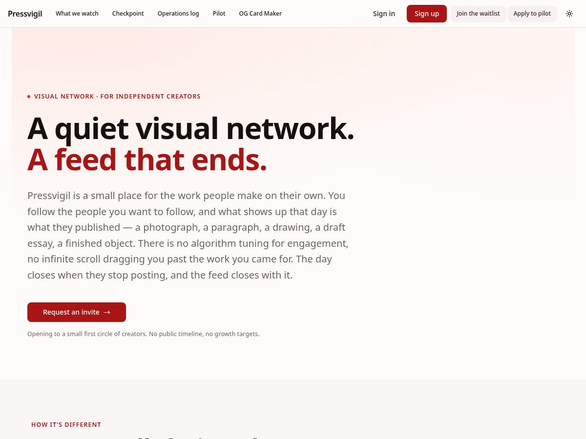 Landing-page snapshot of pressvigil.com