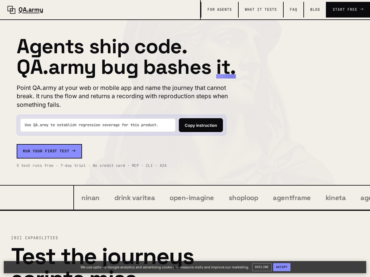 Landing-page snapshot of qa.army