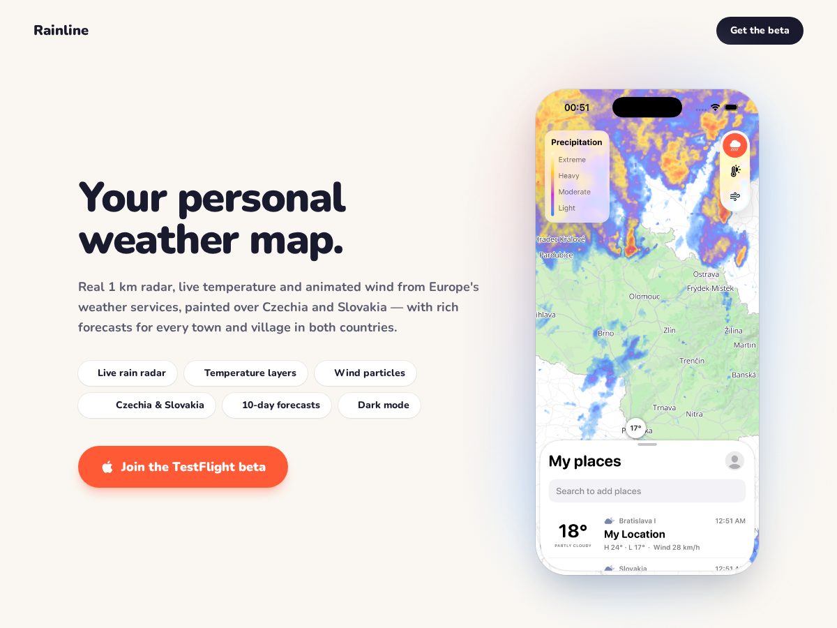 Landing-page snapshot of rainline.app