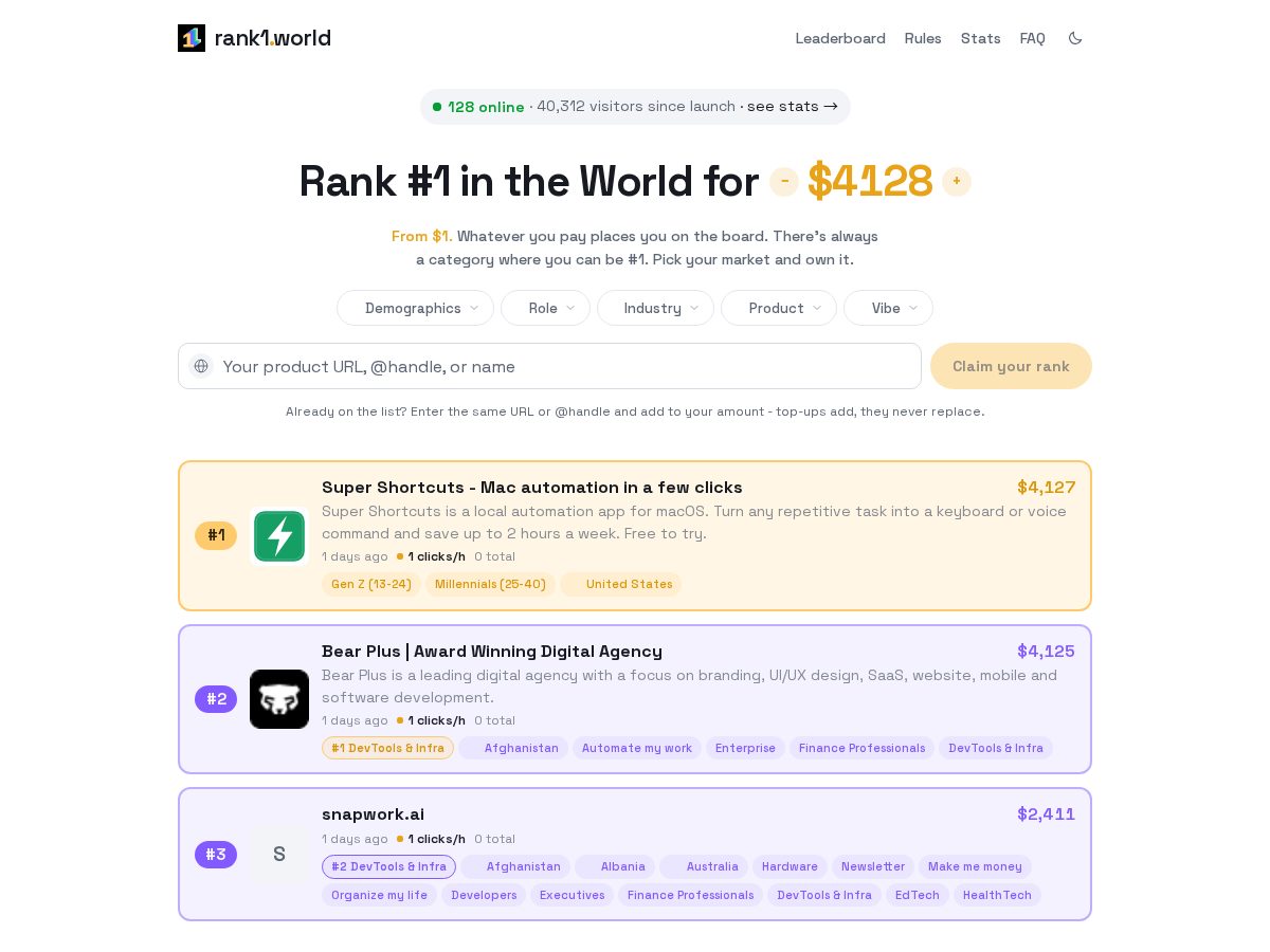 Landing-page snapshot of rank1.world