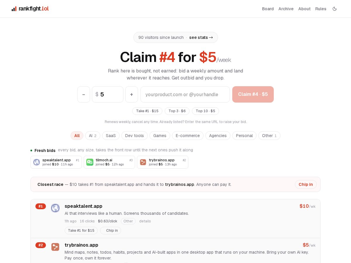 Landing-page snapshot of rankfight.lol
