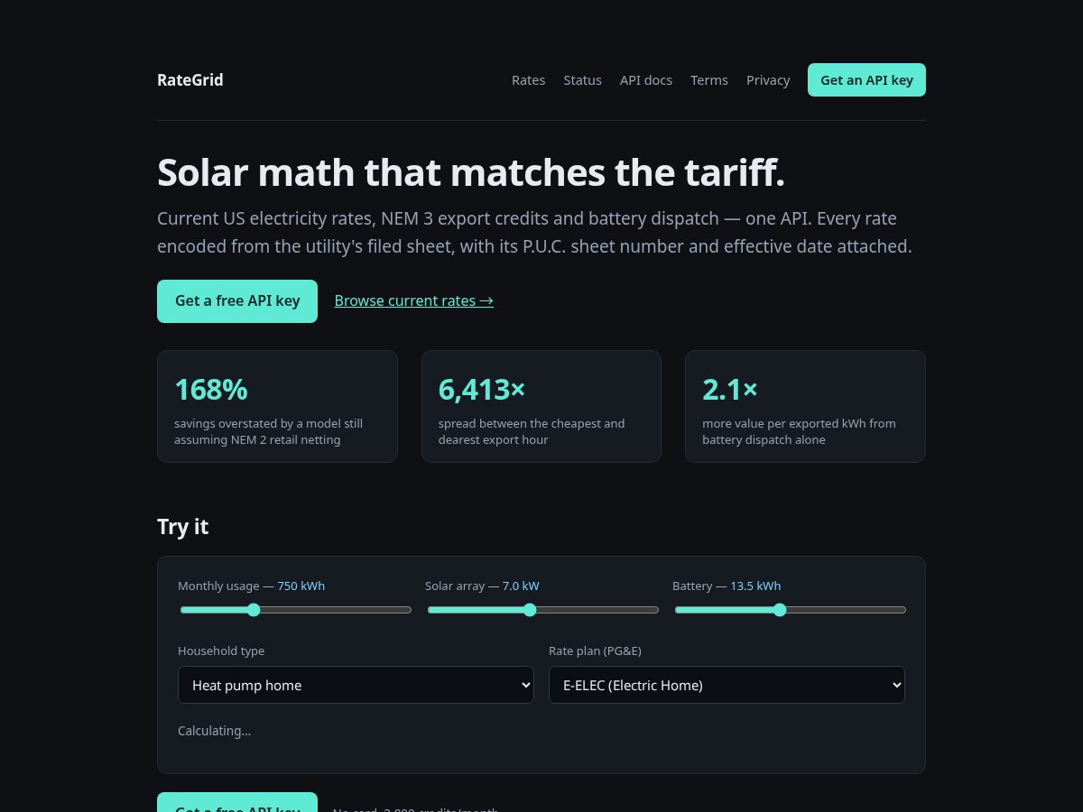 Landing-page snapshot of rategrid.dev