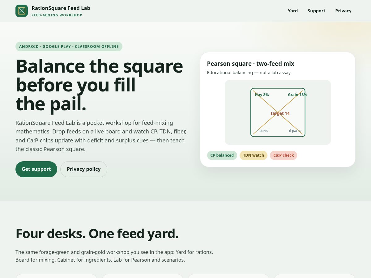 Landing-page snapshot of rationsquarefeedlab.site