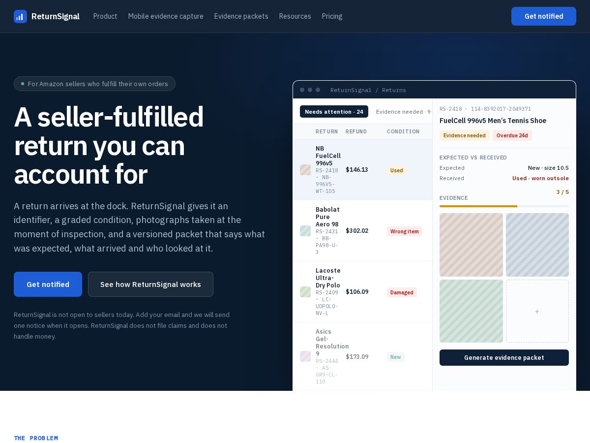 Landing-page snapshot of returnsignal.tech