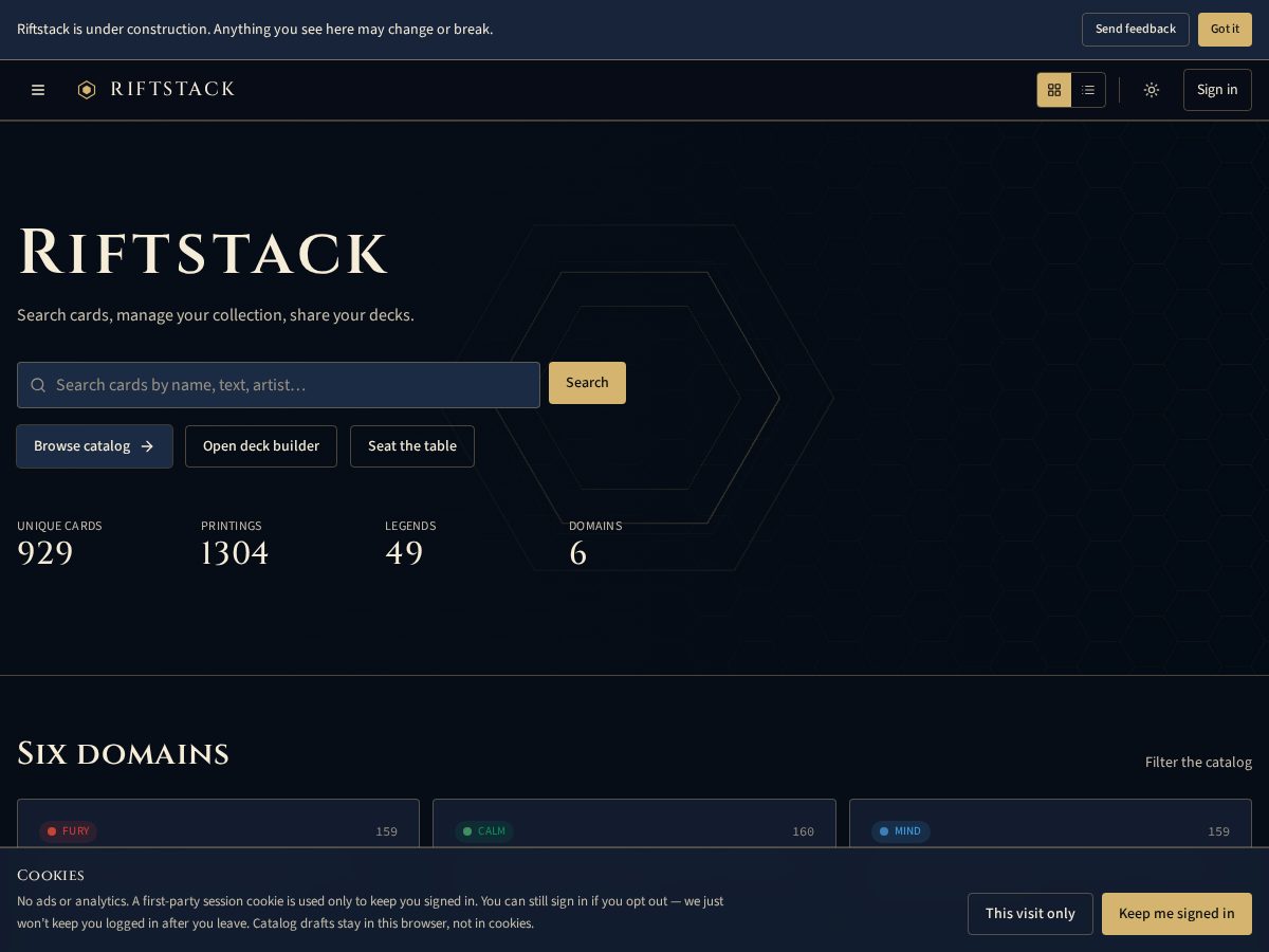 Landing-page snapshot of riftstack.net
