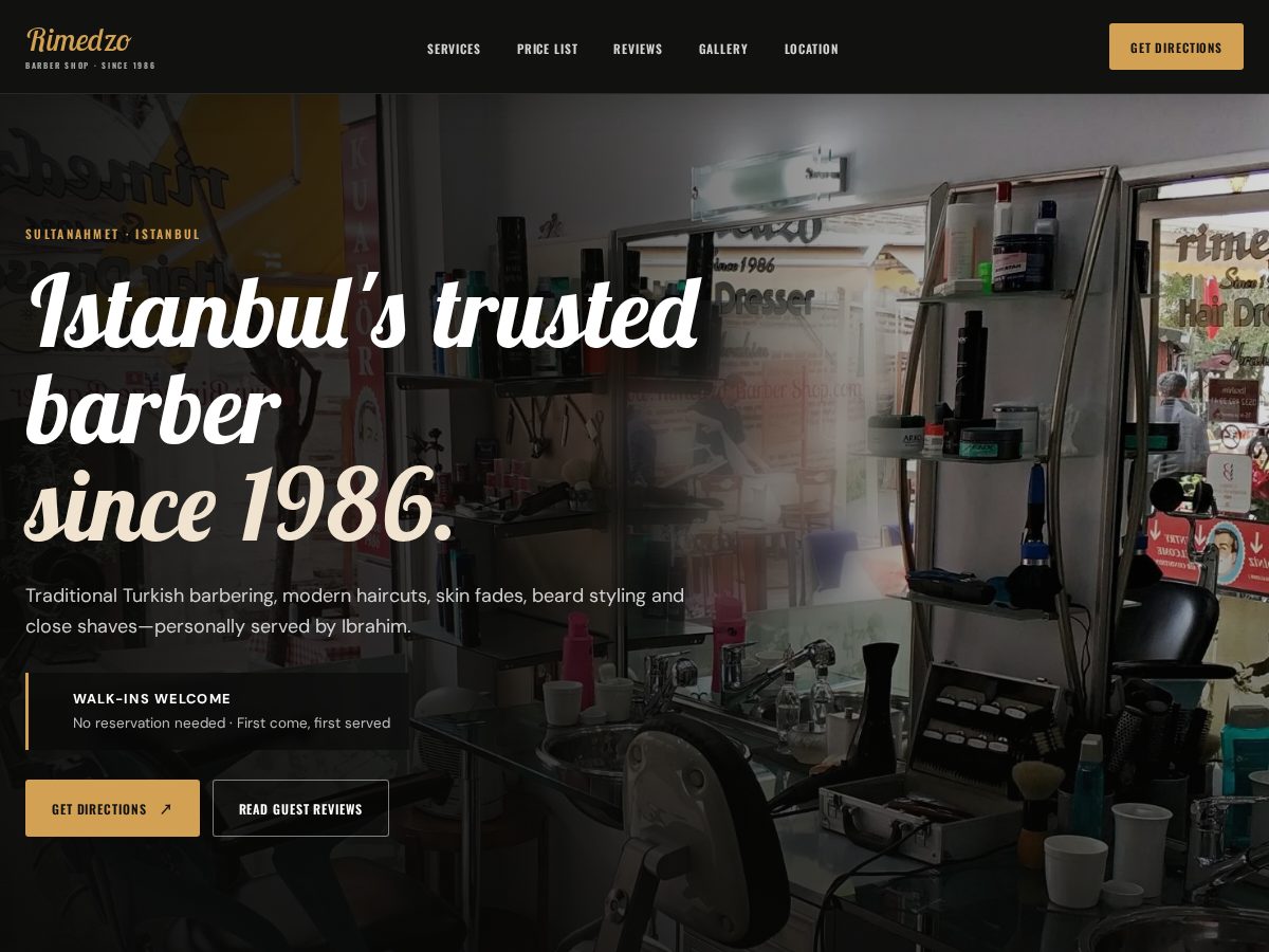 Landing-page snapshot of rimedzobarbershop-tr.pro