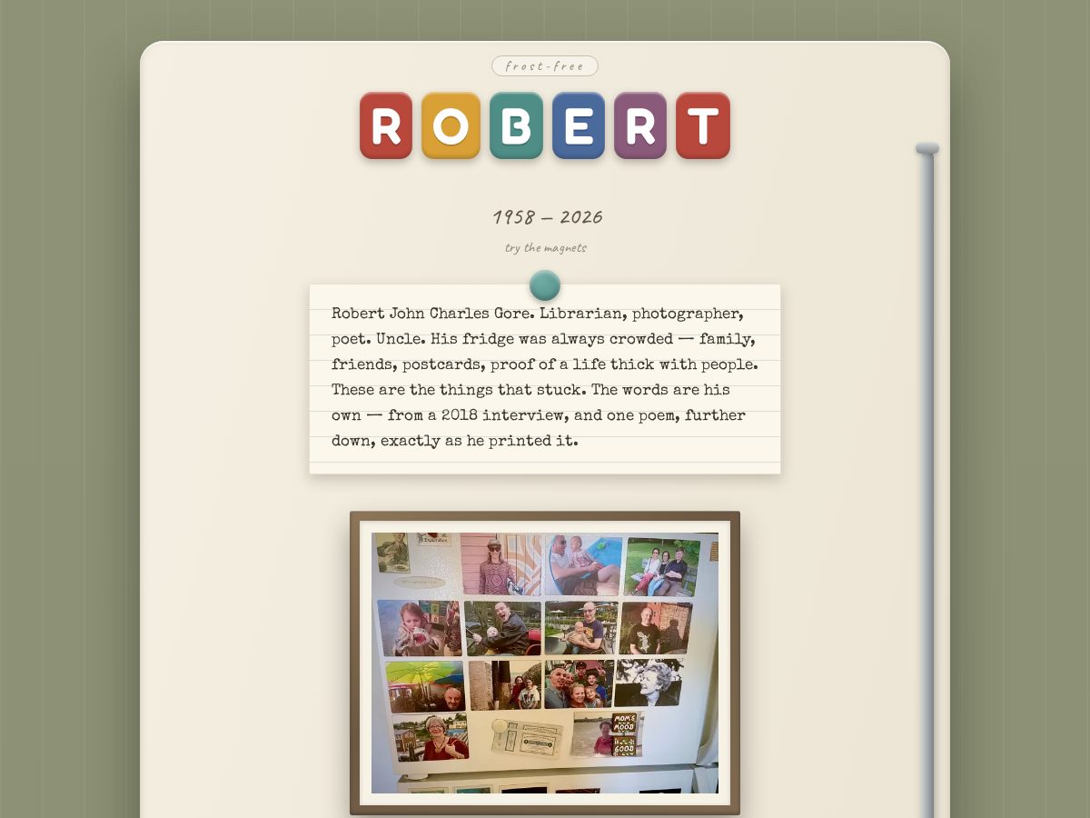 Landing-page snapshot of robertgore.memorial