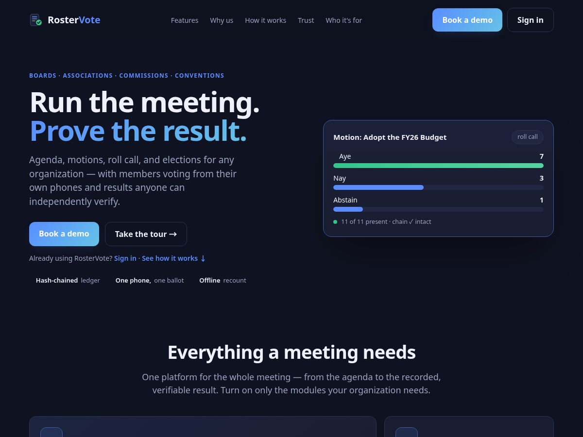 Landing-page snapshot of rostervote-qa.com