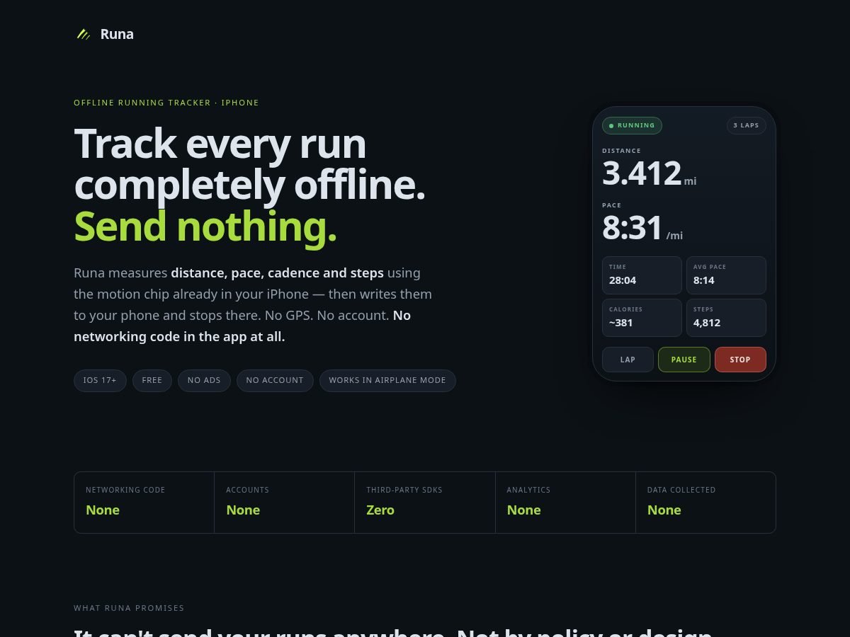 Landing-page snapshot of runa.living