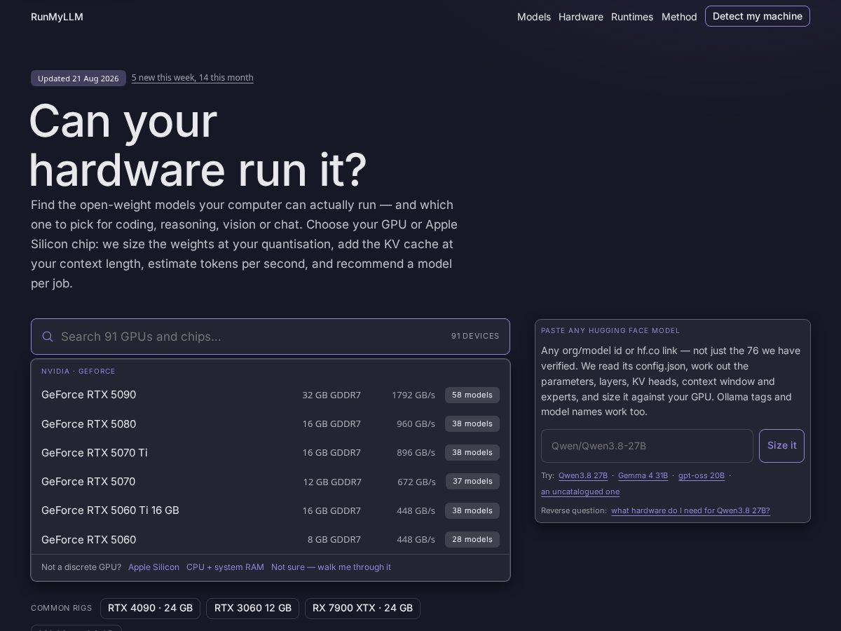 Landing-page snapshot of runmyllm.com
